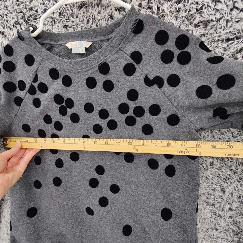Boden Womens Preppy Whimsical Sweatshirt S Gray Black Flocked Polka Dot Pullover - Picture 2 of 16